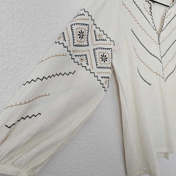 Madewell Peasant Embroidered V Neck Gauze Pullover Long Sleeve Top Ivory XS - Picture 2 of 10